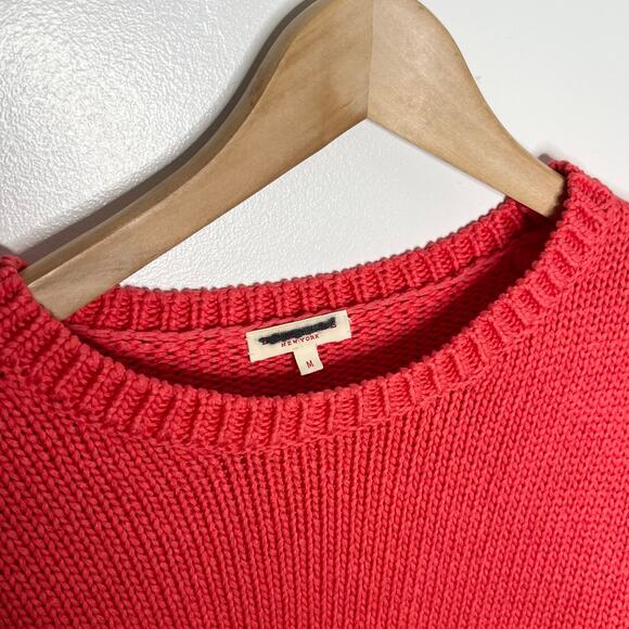 Demylee New York Pullover Sweater Womens Medium Coral 3/4 Sleeve Cropped Cotton - Picture 4 of 9